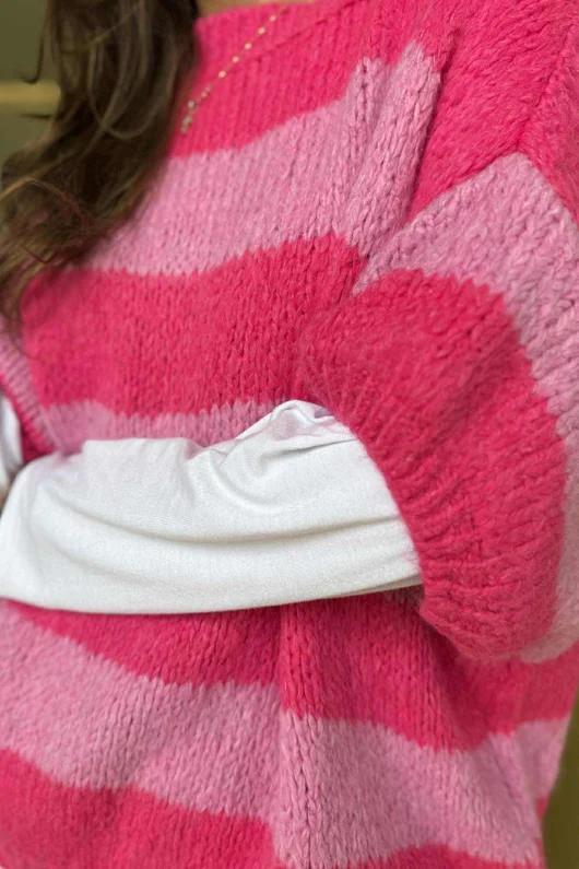  Big Softie Block Stripe Cap Sleeve Knit Top Bubblegum /15=